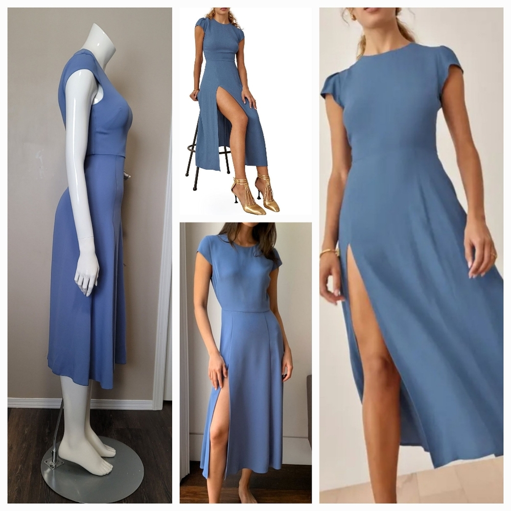 Aritzia Babaton Hamtons Midi Dress In Smokey Blue, Cap Sleeve, Sz 00/ XS